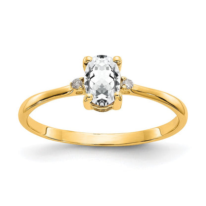 10 Karat Gelbgold Ring mit poliertem echtem Diamant und weißem Topas-Geburtsstein