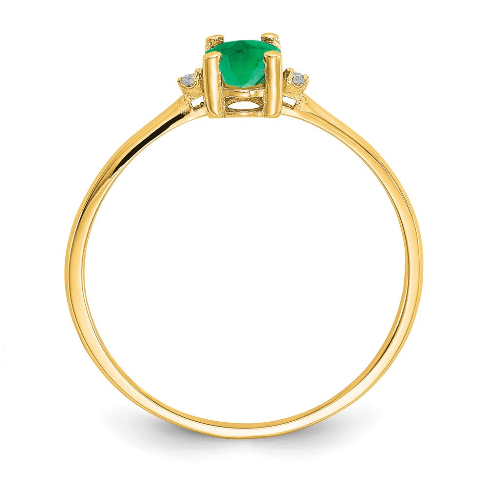 10K Gelbgold Diamant- und Smaragd-Geburtsstein-Ring, poliert, echt