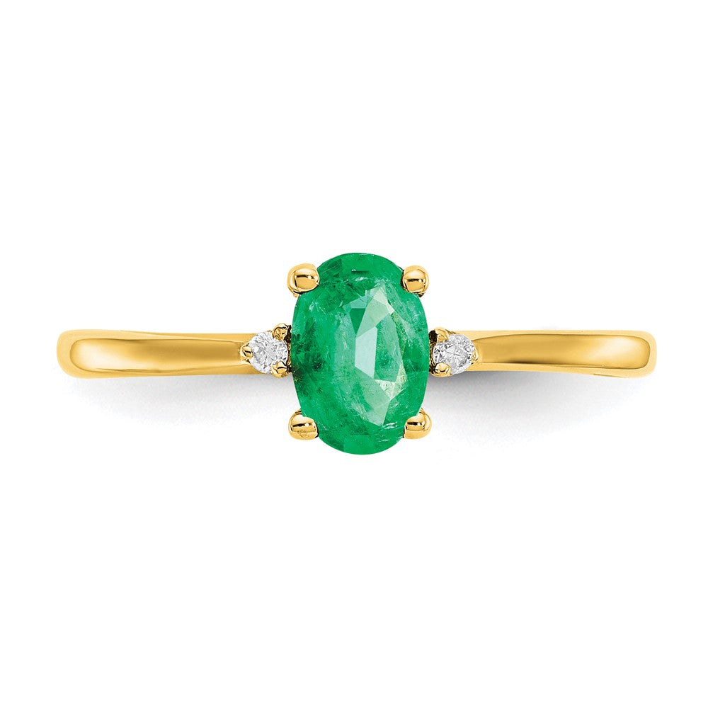 10K Gelbgold Diamant- und Smaragd-Geburtsstein-Ring, poliert, echt