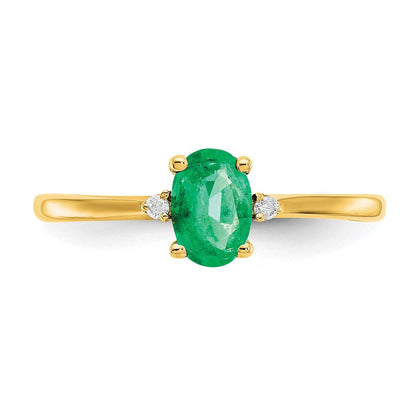 10K Gelbgold Diamant- und Smaragd-Geburtsstein-Ring, poliert, echt