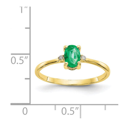 10K Gelbgold Diamant- und Smaragd-Geburtsstein-Ring, poliert, echt