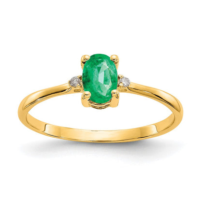 10K Gelbgold Diamant- und Smaragd-Geburtsstein-Ring, poliert, echt