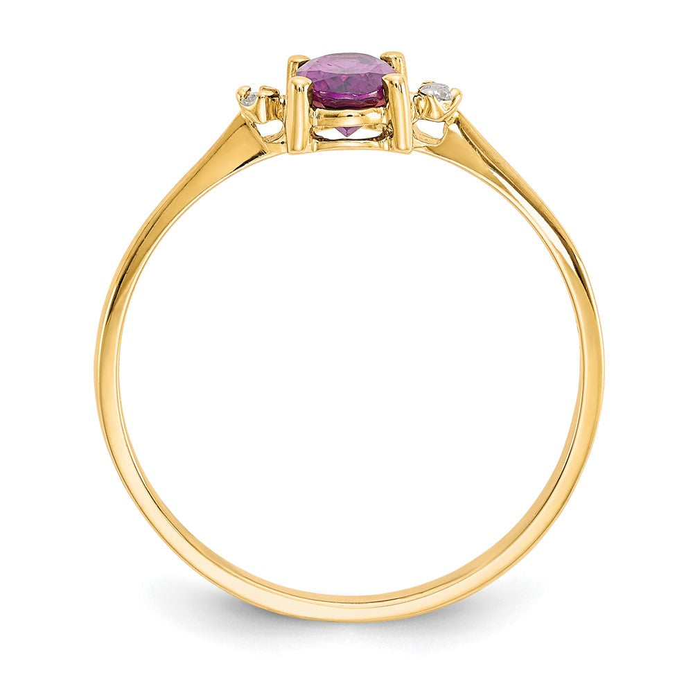 10K Gelbgold Ring, poliert, mit echtem Diamant und Rhodolith-Granat-Geburtsstein