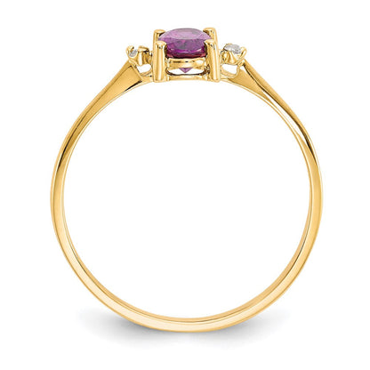 10K Gelbgold Ring, poliert, mit echtem Diamant und Rhodolith-Granat-Geburtsstein