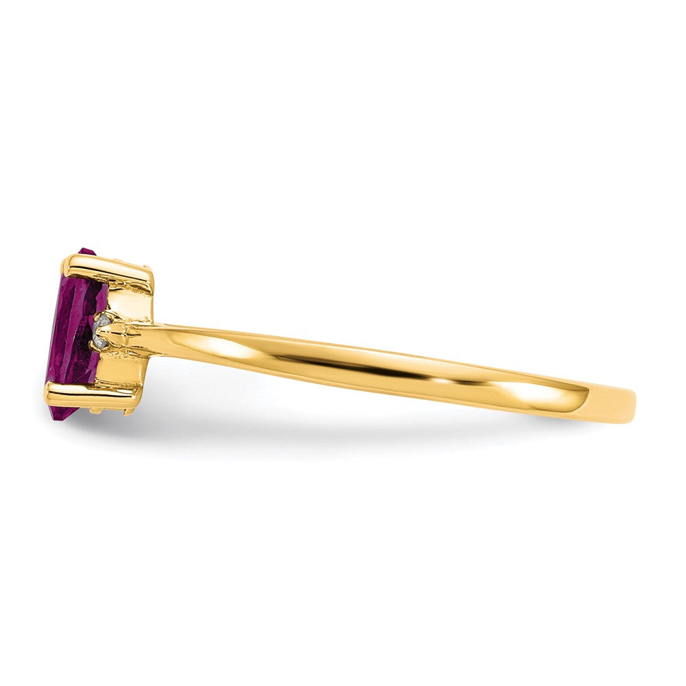 10K Gelbgold Ring, poliert, mit echtem Diamant und Rhodolith-Granat-Geburtsstein