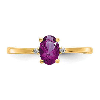 10K Gelbgold Ring, poliert, mit echtem Diamant und Rhodolith-Granat-Geburtsstein