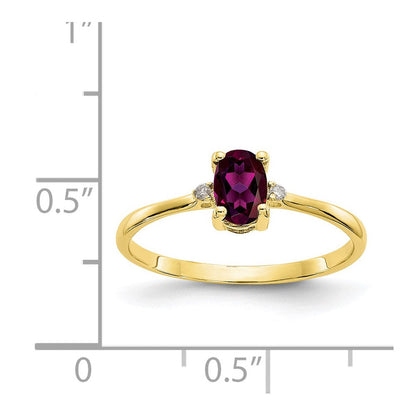 10K Gelbgold Ring, poliert, mit echtem Diamant und Rhodolith-Granat-Geburtsstein