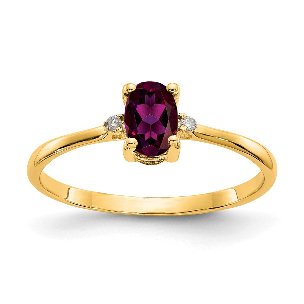 10K Gelbgold Ring, poliert, mit echtem Diamant und Rhodolith-Granat-Geburtsstein