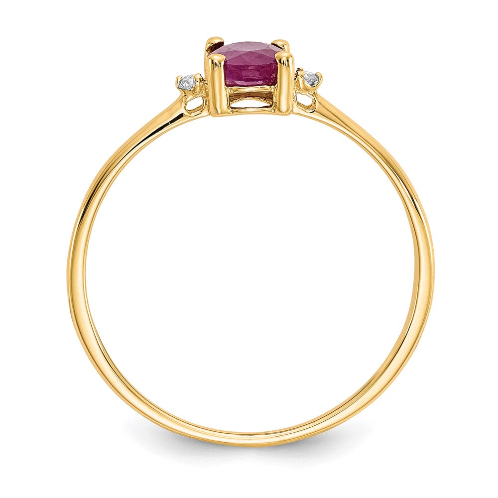 10K Gelbgold Ring mit echtem Diamant und Rubin-Geburtsstein, poliert