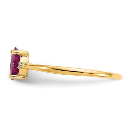 10K Gelbgold Ring mit echtem Diamant und Rubin-Geburtsstein, poliert