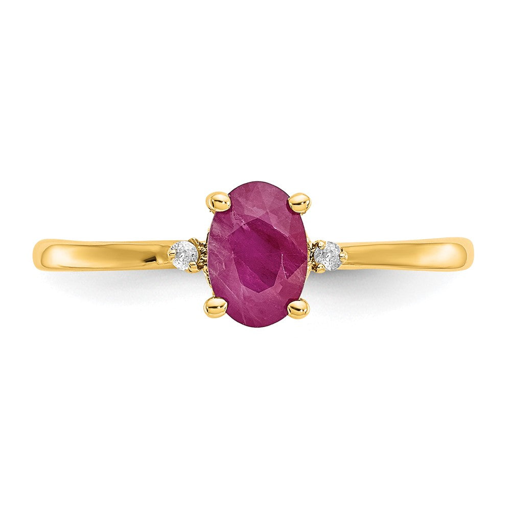 10K Gelbgold Ring mit echtem Diamant und Rubin-Geburtsstein, poliert
