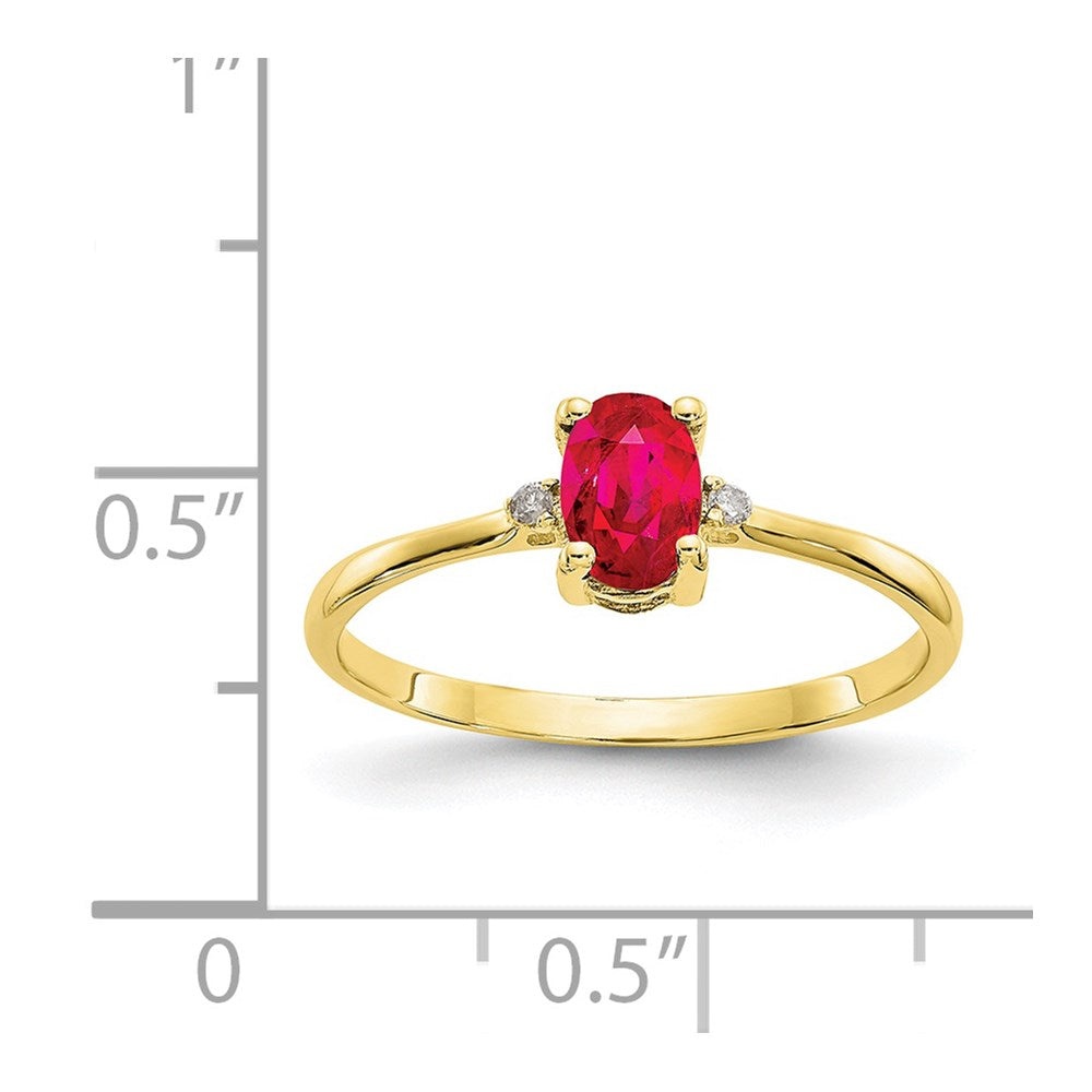 10K Gelbgold Ring mit echtem Diamant und Rubin-Geburtsstein, poliert