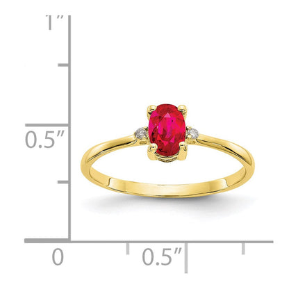 10K Gelbgold Ring mit echtem Diamant und Rubin-Geburtsstein, poliert
