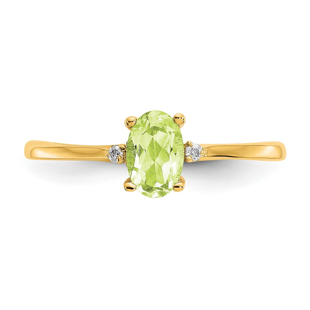 10K Gelbgold Ring mit poliertem natürlichem Diamant und Peridot als Geburtsstein