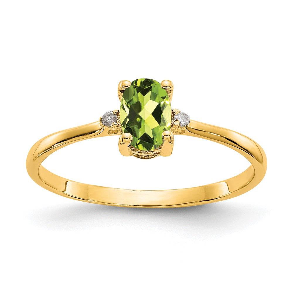 10K Gelbgold Ring mit poliertem natürlichem Diamant und Peridot als Geburtsstein
