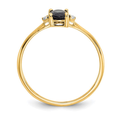 10-Karat-Gelbgold-Ring mit poliertem Finish, echtem Diamant und Saphir-Geburtsstein