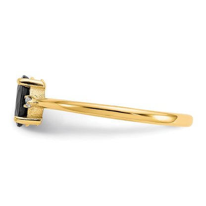 10-Karat-Gelbgold-Ring mit poliertem Finish, echtem Diamant und Saphir-Geburtsstein