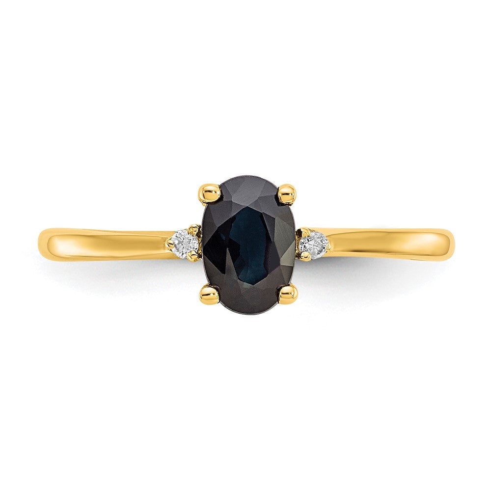 10-Karat-Gelbgold-Ring mit poliertem Finish, echtem Diamant und Saphir-Geburtsstein