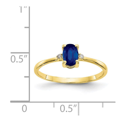10-Karat-Gelbgold-Ring mit poliertem Finish, echtem Diamant und Saphir-Geburtsstein