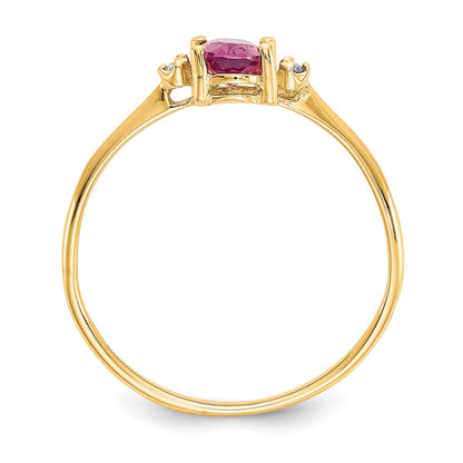 10K Gelbgold polierter Ring mit echtem Diamant & Pink-Turmalin-Geburtsstein
