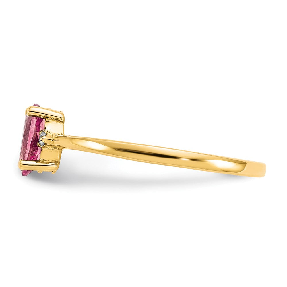 10K Gelbgold polierter Ring mit echtem Diamant & Pink-Turmalin-Geburtsstein