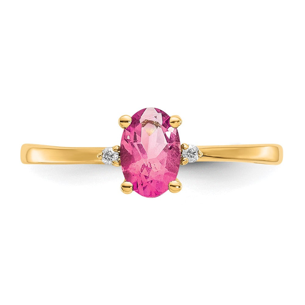 10K Gelbgold polierter Ring mit echtem Diamant & Pink-Turmalin-Geburtsstein