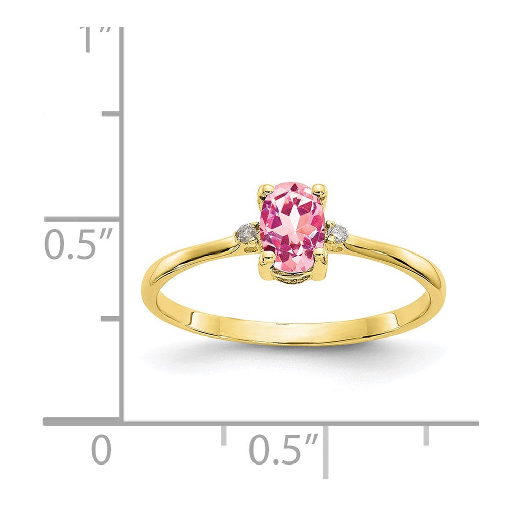 10K Gelbgold polierter Ring mit echtem Diamant & Pink-Turmalin-Geburtsstein