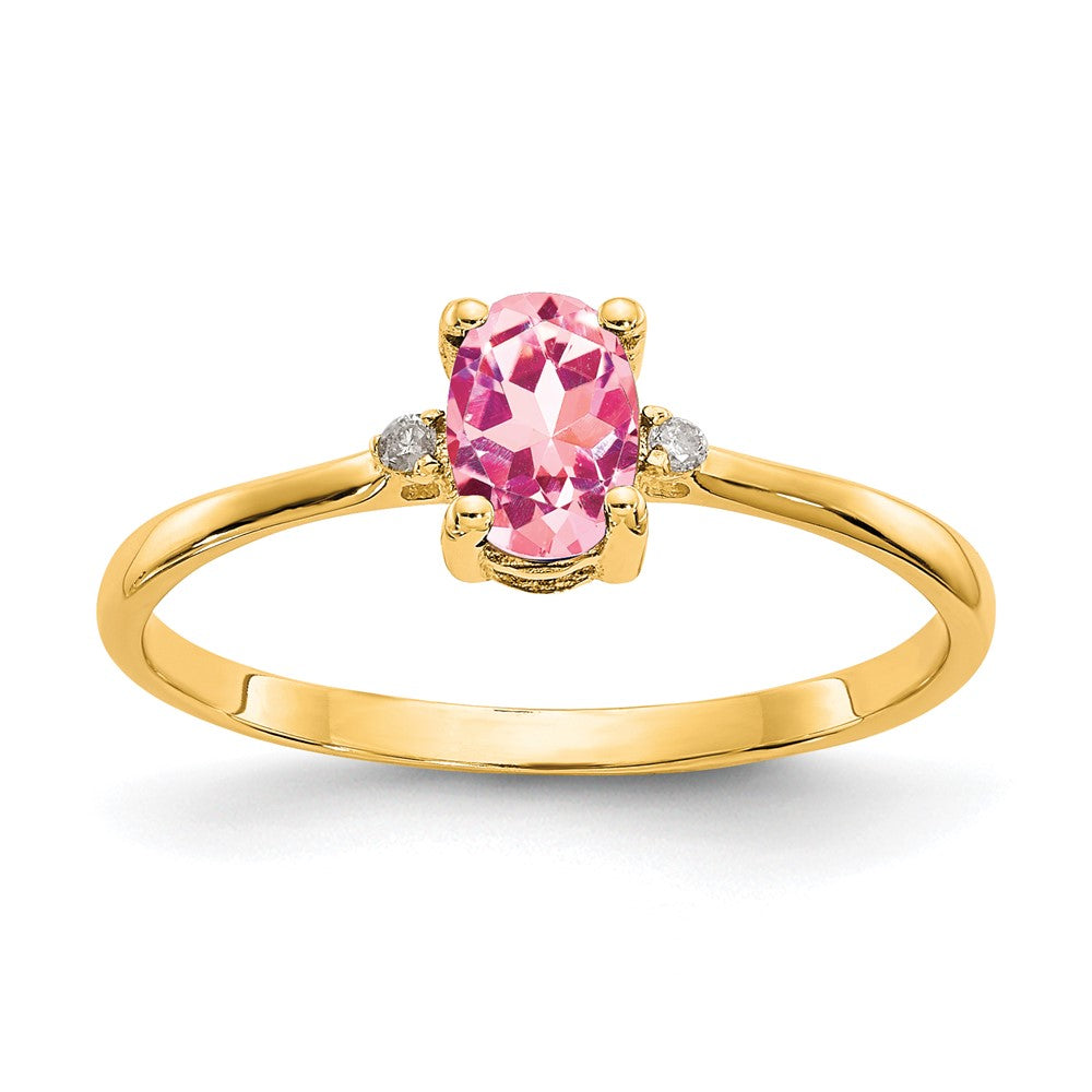 10K Gelbgold polierter Ring mit echtem Diamant & Pink-Turmalin-Geburtsstein
