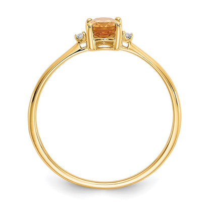 10K Gelbgold Ring, poliert, mit natürlichem Diamant und Citrin-Geburtsstein