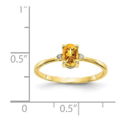 10K Gelbgold Ring, poliert, mit natürlichem Diamant und Citrin-Geburtsstein