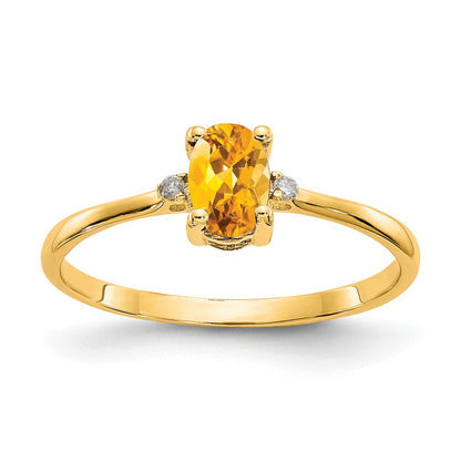 10K Gelbgold Ring, poliert, mit natürlichem Diamant und Citrin-Geburtsstein