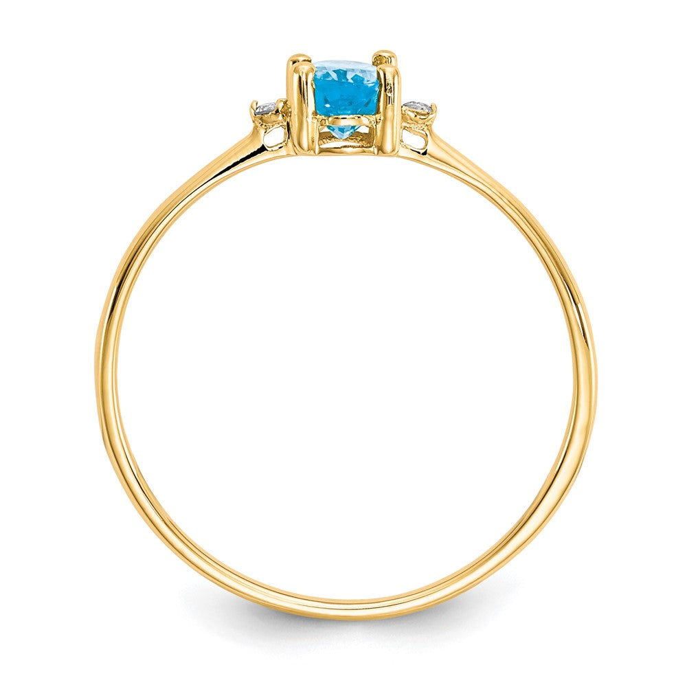 10K Gelbgold Ring, poliert, mit natürlichem Diamant und Blautopas-Geburtsstein