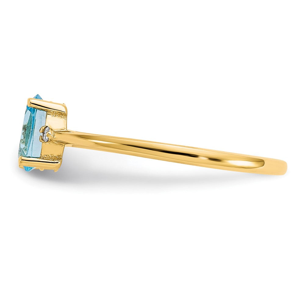 10K Gelbgold Ring, poliert, mit natürlichem Diamant und Blautopas-Geburtsstein