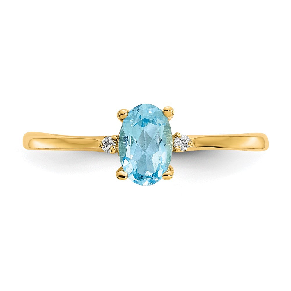 10K Gelbgold Ring, poliert, mit natürlichem Diamant und Blautopas-Geburtsstein