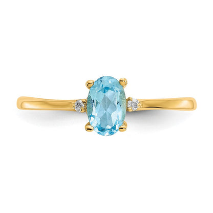 10K Gelbgold Ring, poliert, mit natürlichem Diamant und Blautopas-Geburtsstein