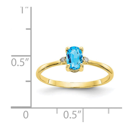10K Gelbgold Ring, poliert, mit natürlichem Diamant und Blautopas-Geburtsstein