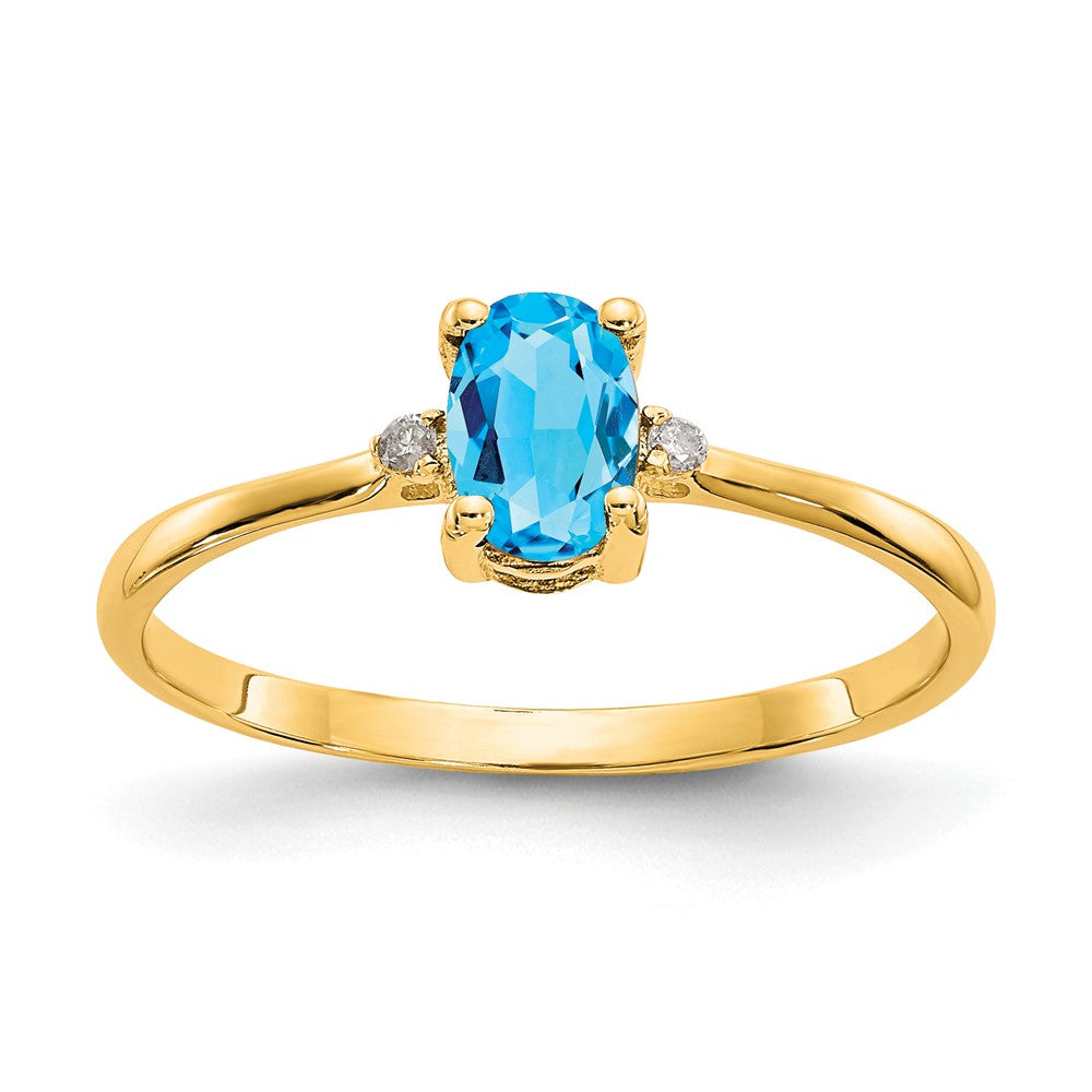 10K Gelbgold Ring, poliert, mit natürlichem Diamant und Blautopas-Geburtsstein