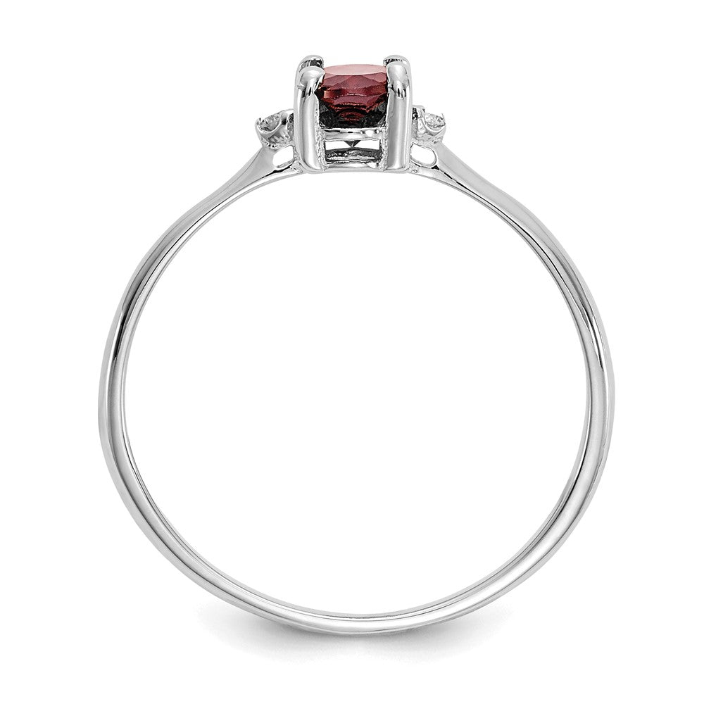 14K Weißgold Ring, poliert, mit echtem Diamant und Granat als Geburtsstein