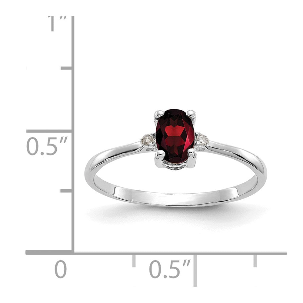 14K Weißgold Ring, poliert, mit echtem Diamant und Granat als Geburtsstein