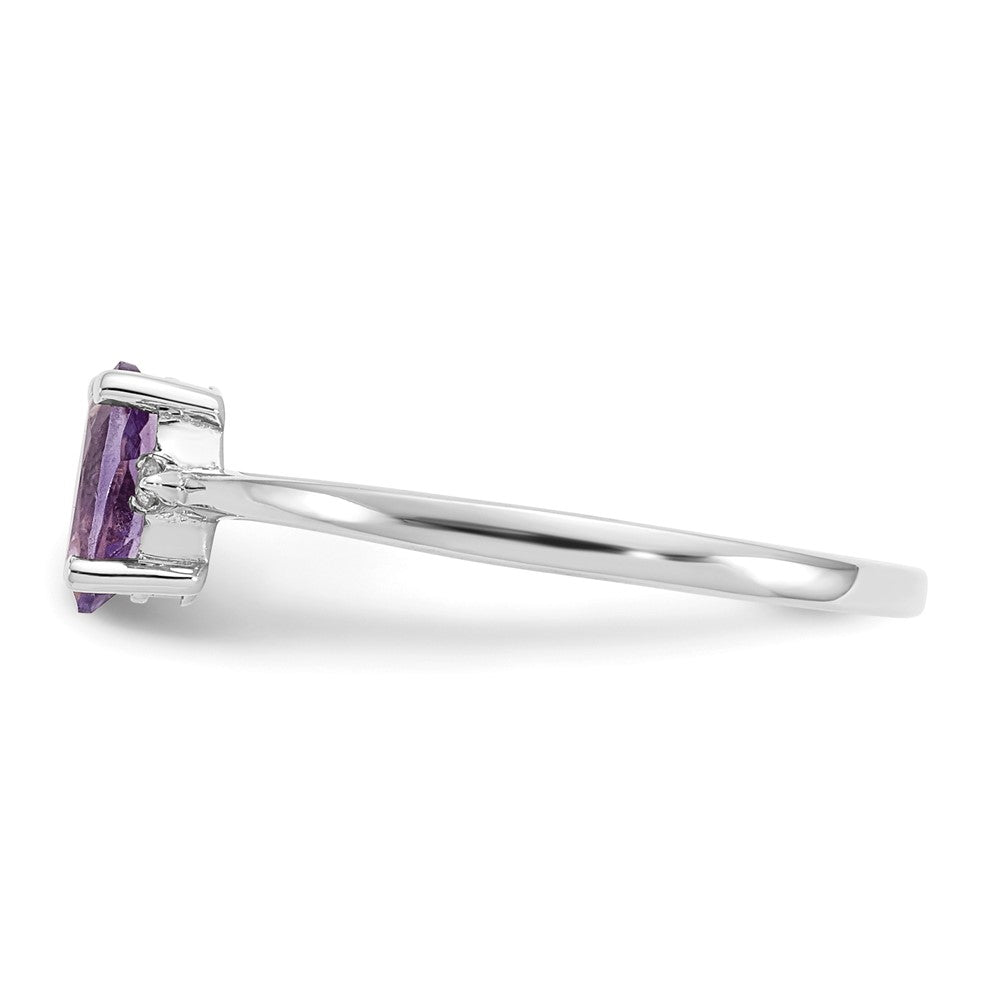 14K Weißgold Ring, poliert, mit echtem Diamanten und Amethyst-Geburtsstein
