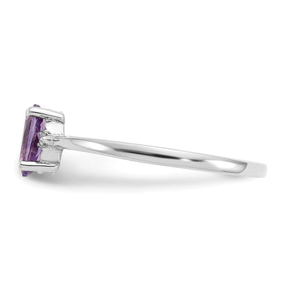 14K Weißgold Ring, poliert, mit echtem Diamanten und Amethyst-Geburtsstein