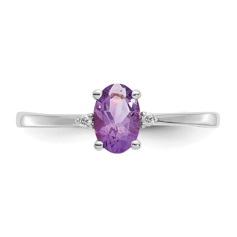 14K Weißgold Ring, poliert, mit echtem Diamanten und Amethyst-Geburtsstein