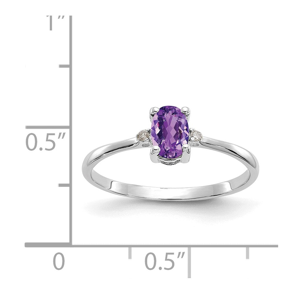 14K Weißgold Ring, poliert, mit echtem Diamanten und Amethyst-Geburtsstein