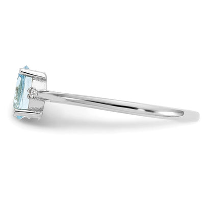 14K Weißgold Ring, poliert, mit echten Diamanten und Aquamarin-Geburtsstein