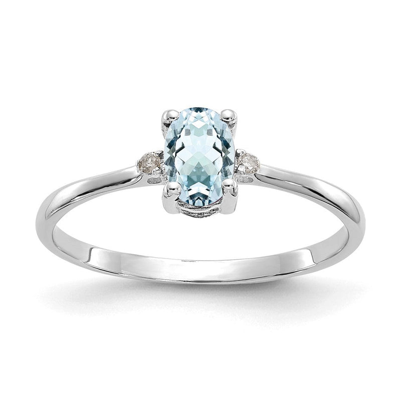 10K Weißgold Ring, poliert, mit echten Diamanten und Aquamarin-Geburtsstein