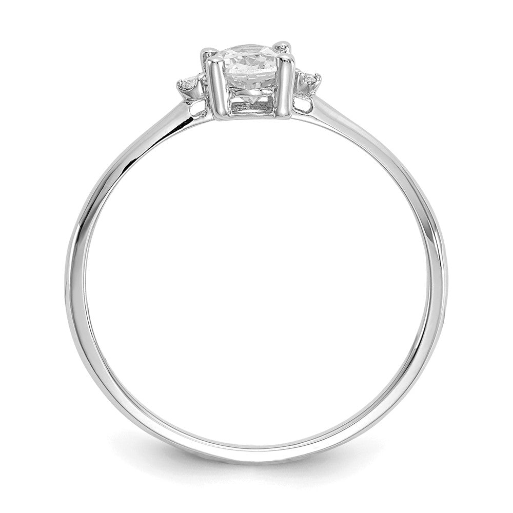 14K Weißgold Ring, poliert, mit echtem Diamant und Weißem Topas als Geburtsstein