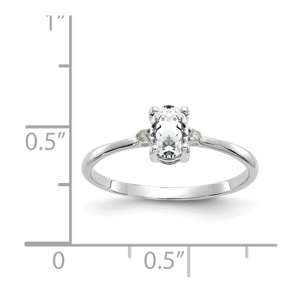 14K Weißgold Ring, poliert, mit echtem Diamant und Weißem Topas als Geburtsstein