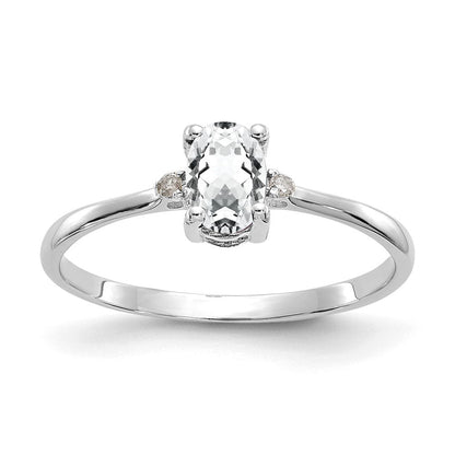 14K Weißgold Ring, poliert, mit echtem Diamant und Weißem Topas als Geburtsstein