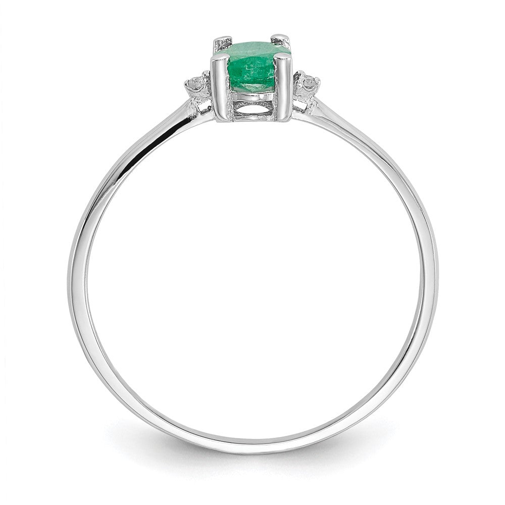 14K Weißgold Ring poliert mit echtem, echtem Diamant und Smaragd-Geburtsstein