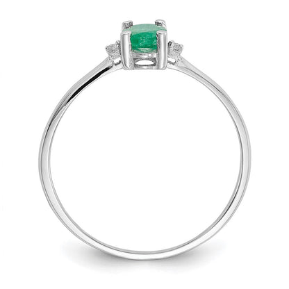14K Weißgold Ring poliert mit echtem, echtem Diamant und Smaragd-Geburtsstein